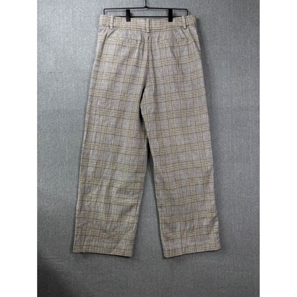 Madewell Slouchy Straight Pants Womens 8 Brown Plaid Pleated Wool Blend Trousers - Picture 2 of 10